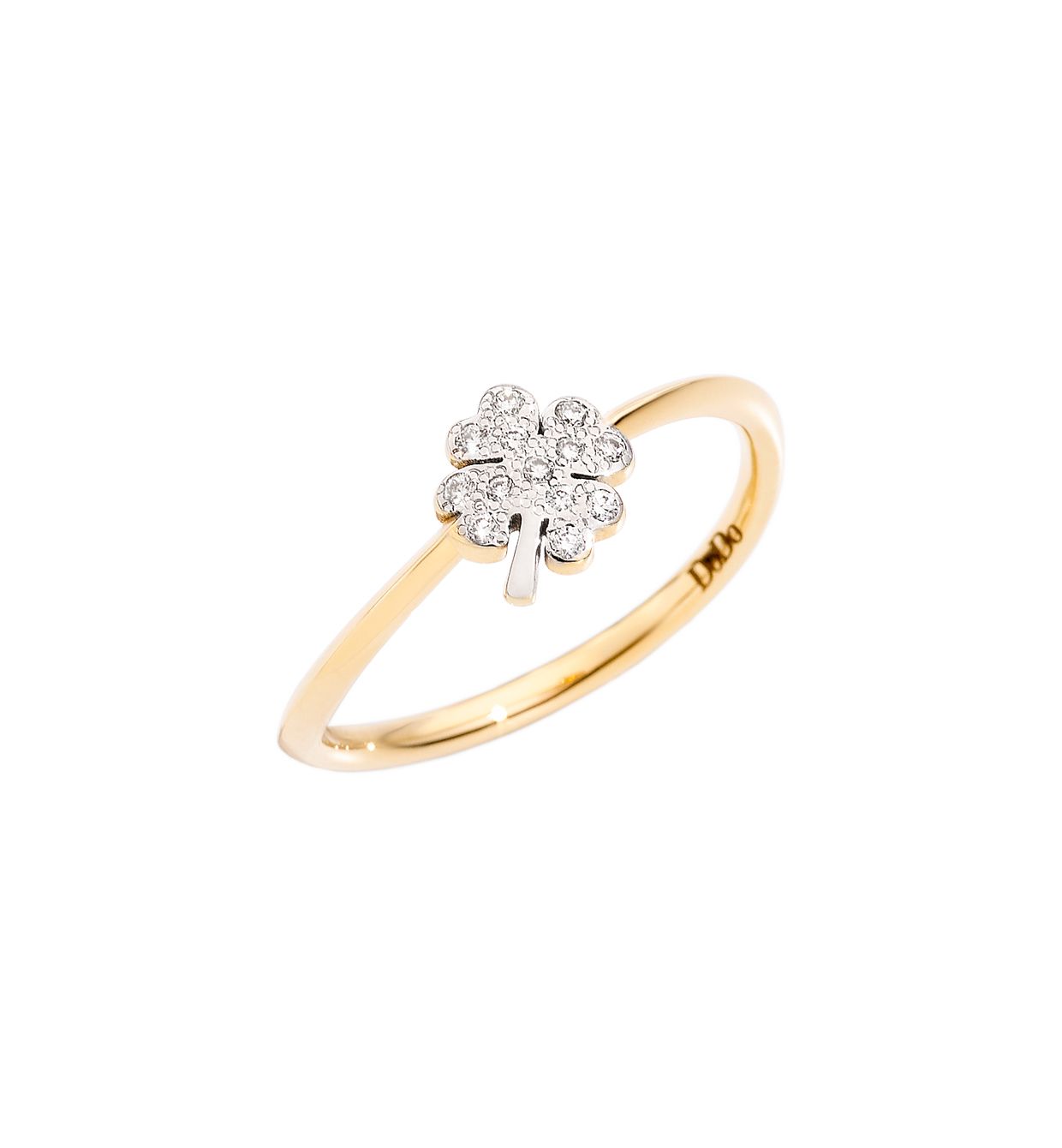 DoDo Four Leaf Clover Ring in 18k Yellow Gold with White Diamonds - mini - Orsini Jewellers NZ