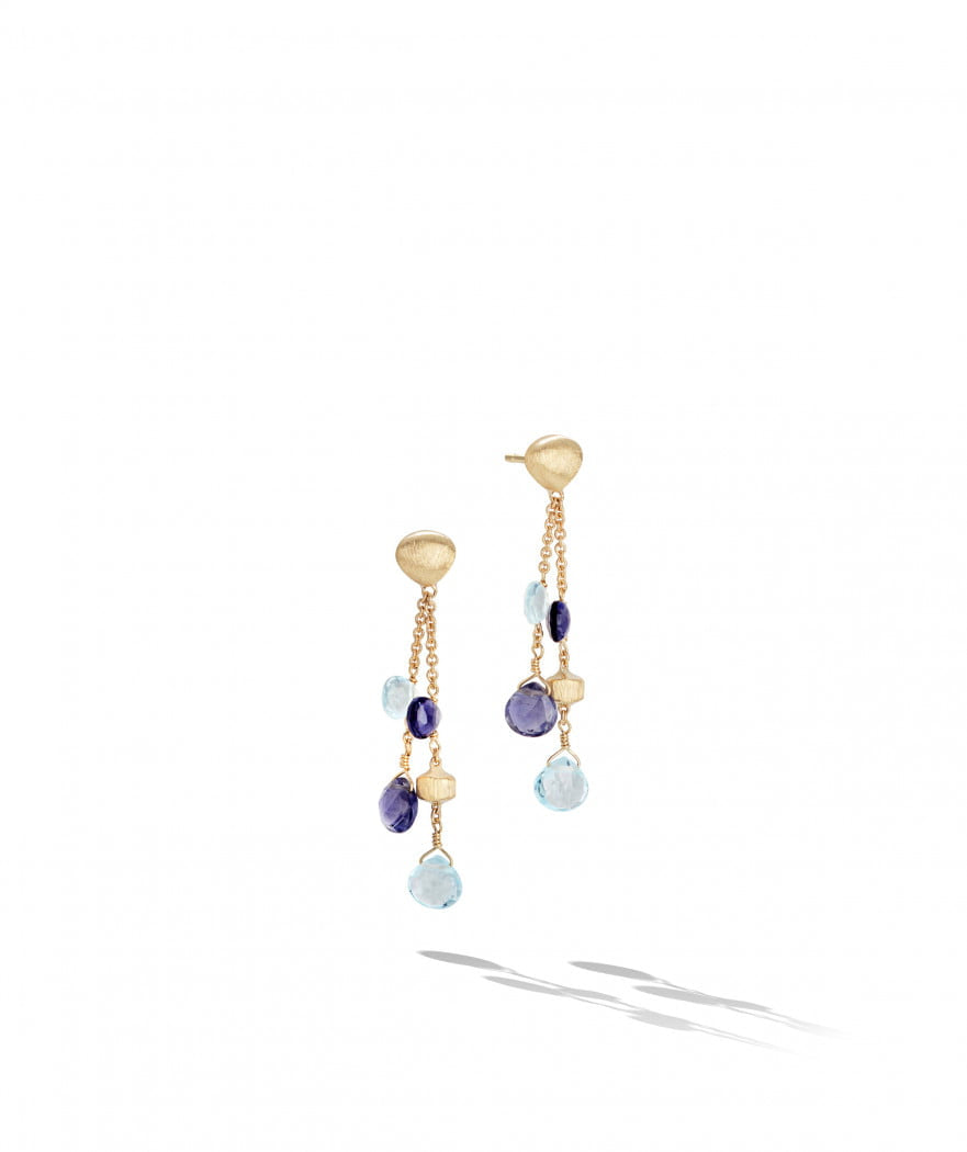 Paradise Earrings in 18k Yellow Gold with Iolite and Sky Blue Topaz Double - Orsini Jewellers NZ