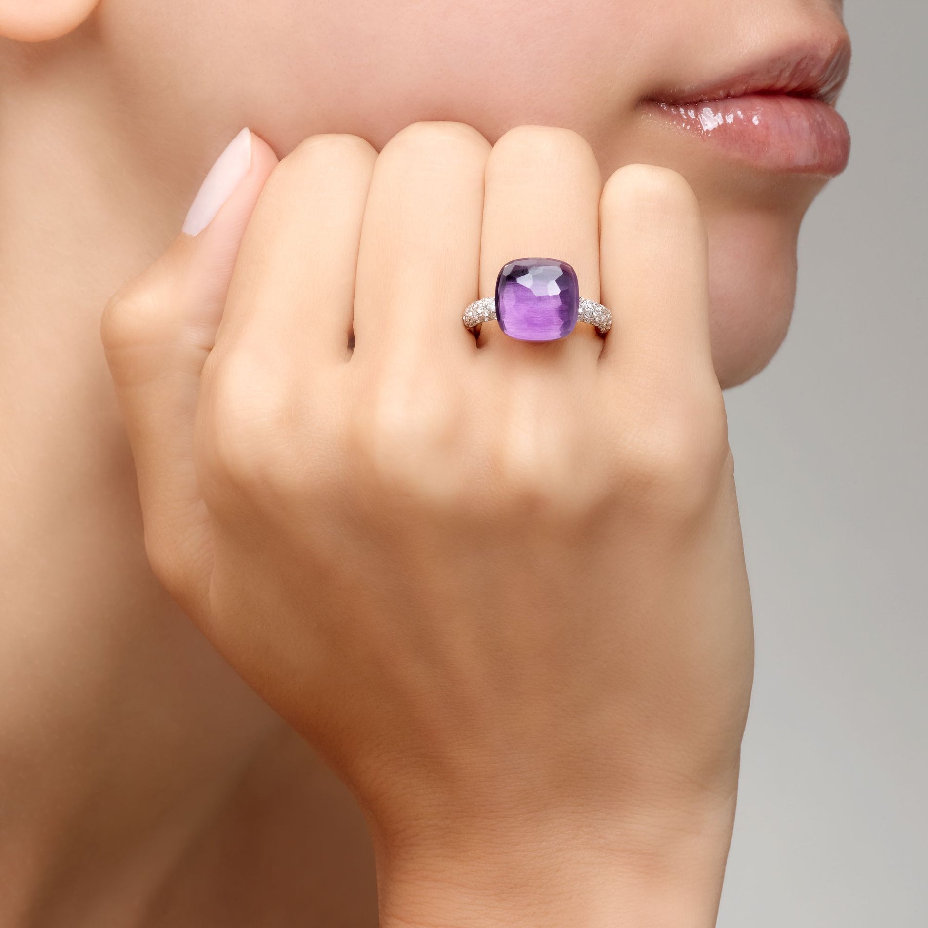 Nudo Maxi Diamond Ring in 18k White Gold and Rose Gold with Amethyst and Diamonds - Orsini Jewellers NZ
