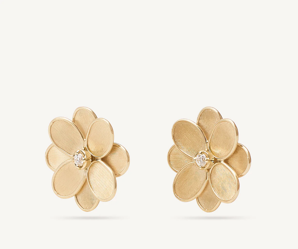 Petali stud earrings in 18k yellow gold with centre diamonds available at Orsini Fine Jewellery