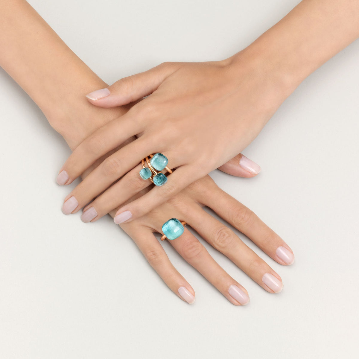 Nudo Petit Ring in 18k Rose Gold and White Gold with Sky Blue Topaz - Orsini Jewellers NZ