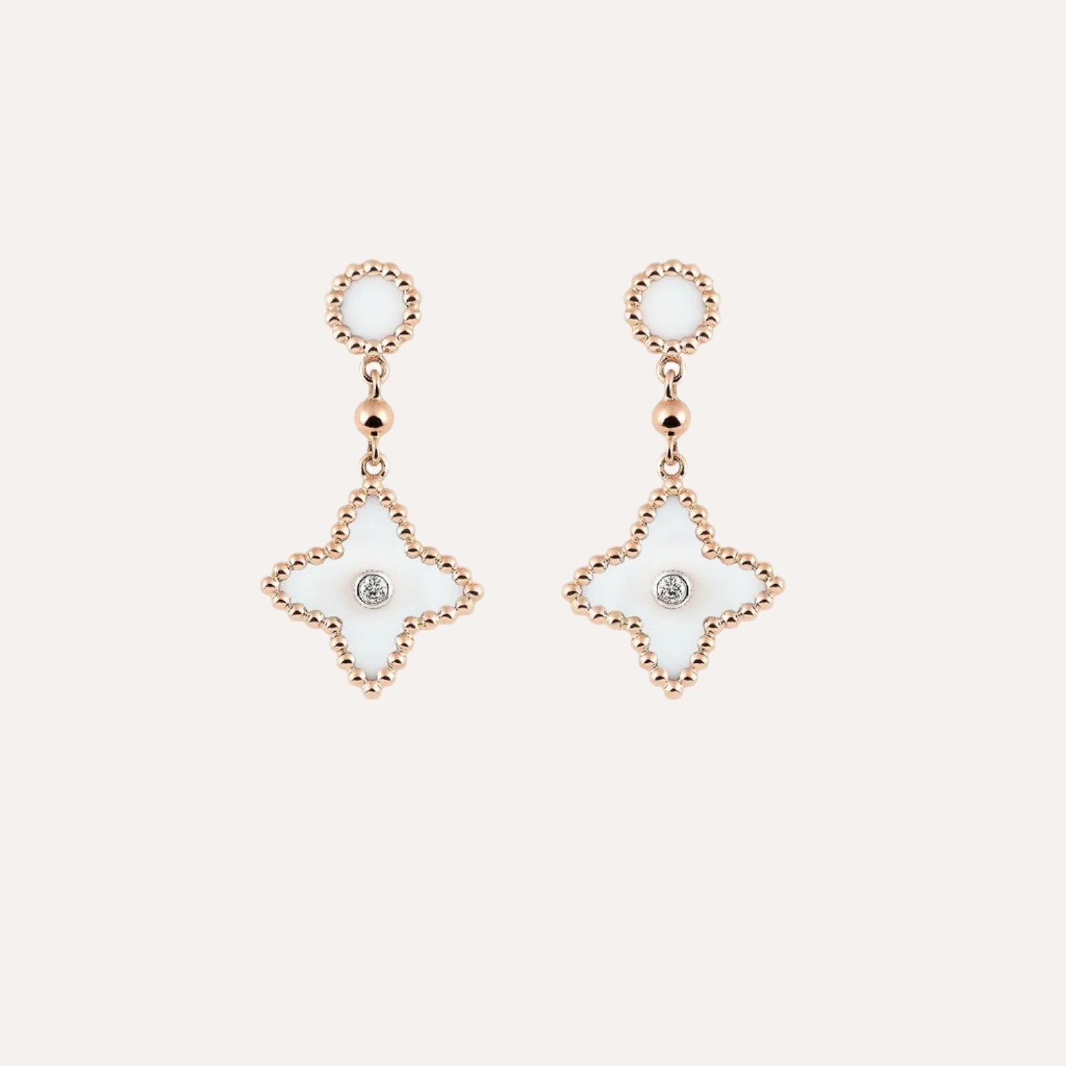 Al Coro Palladio Drop Earrings in 18k Rose Gold with Diamonds and White Agate - Orsini Jewellers