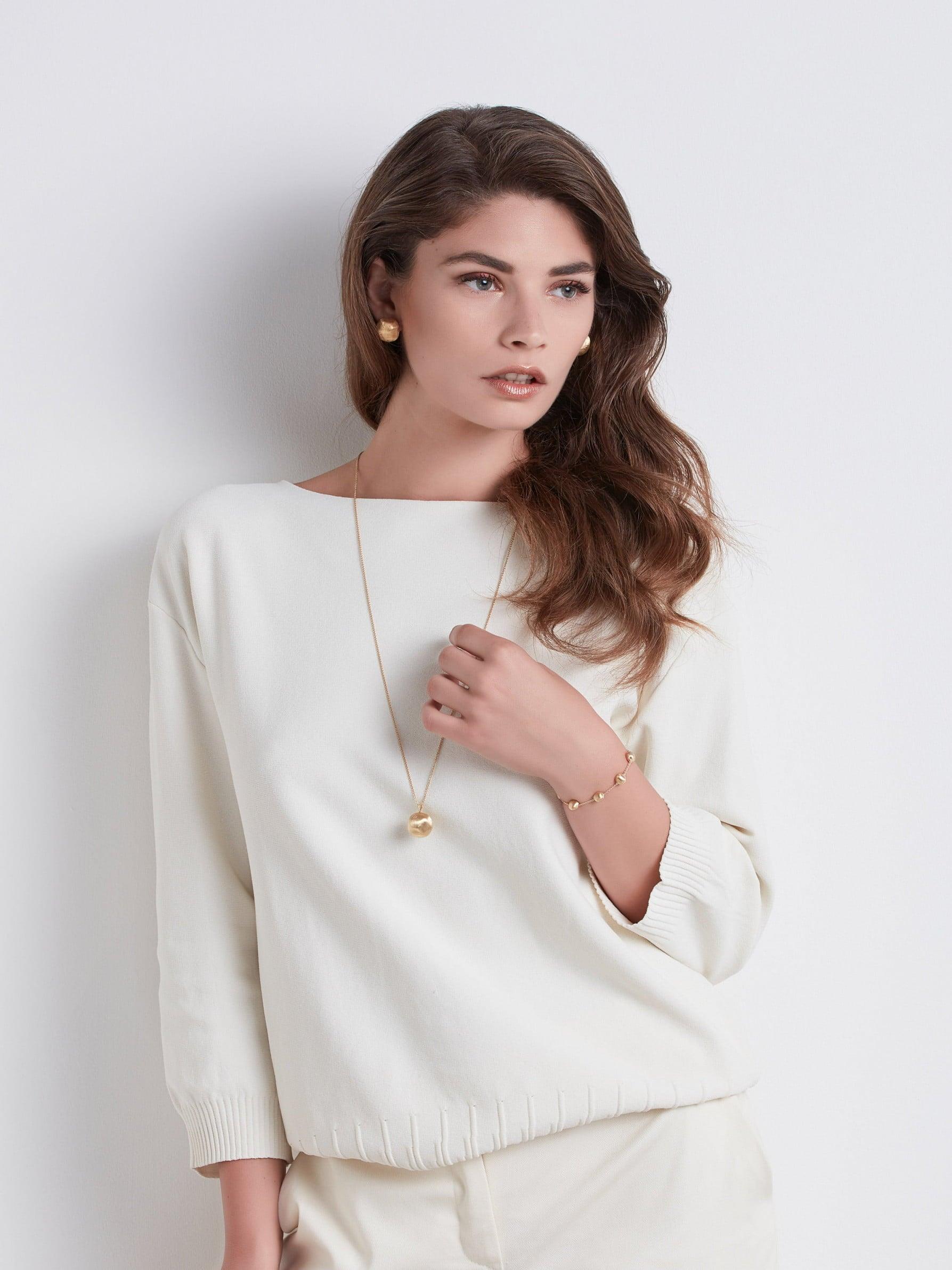 Marco Bicego Africa 18k Gold Diamond Studded Bail Pendant and Chain Long - Orsini Jewellers