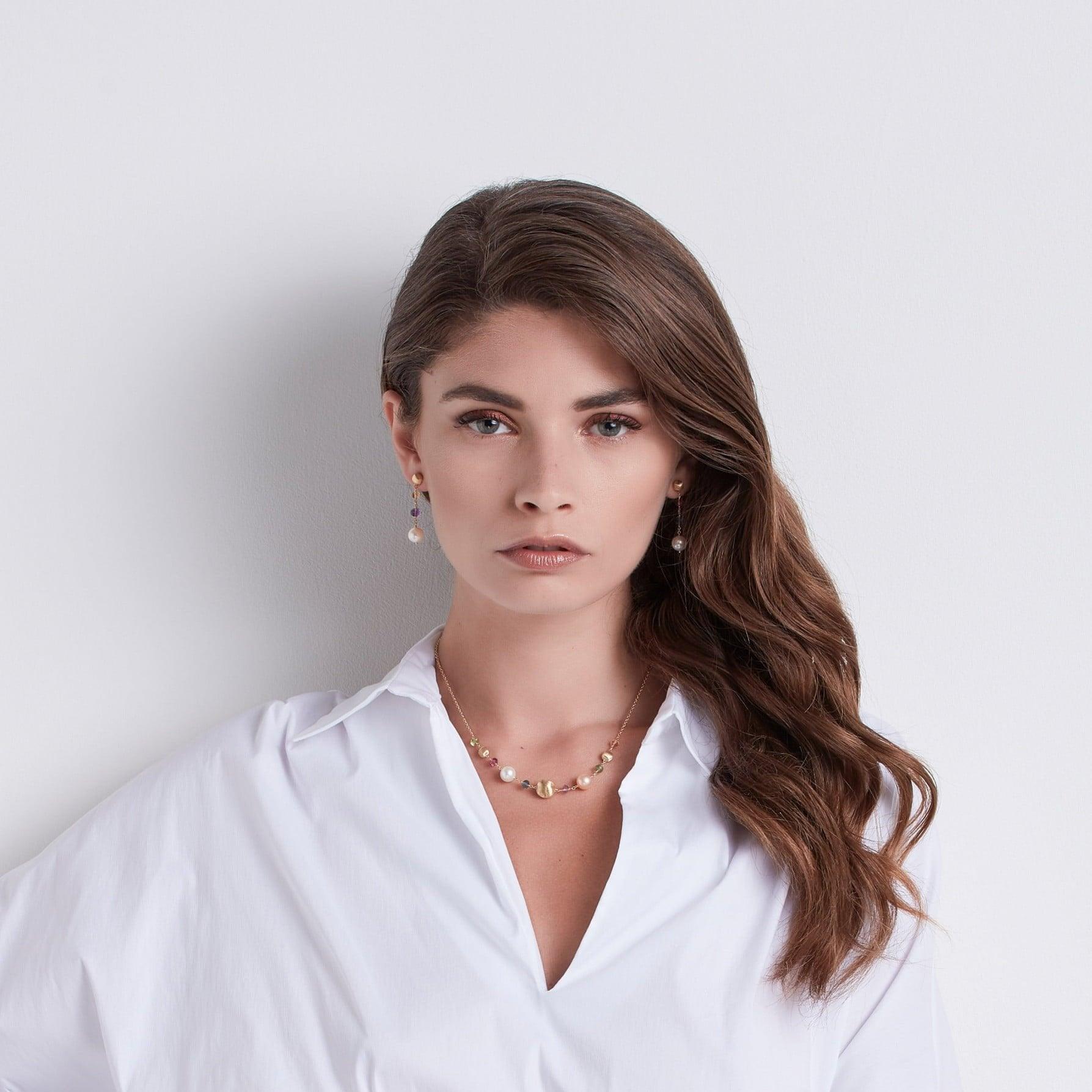 Marco Bicego Africa Gemstone Earrings 18k Gold with Gemstones and Pearls - Orsini Jewellers