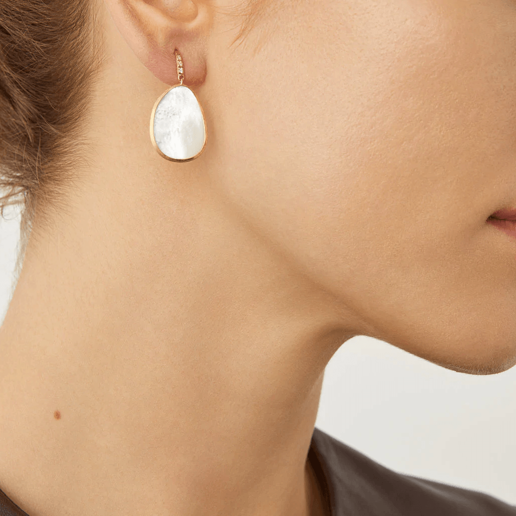 Marco Bicego Lunaria 18k Gold Diamond Mother of Pearl Earrings - Orsini Jewellers