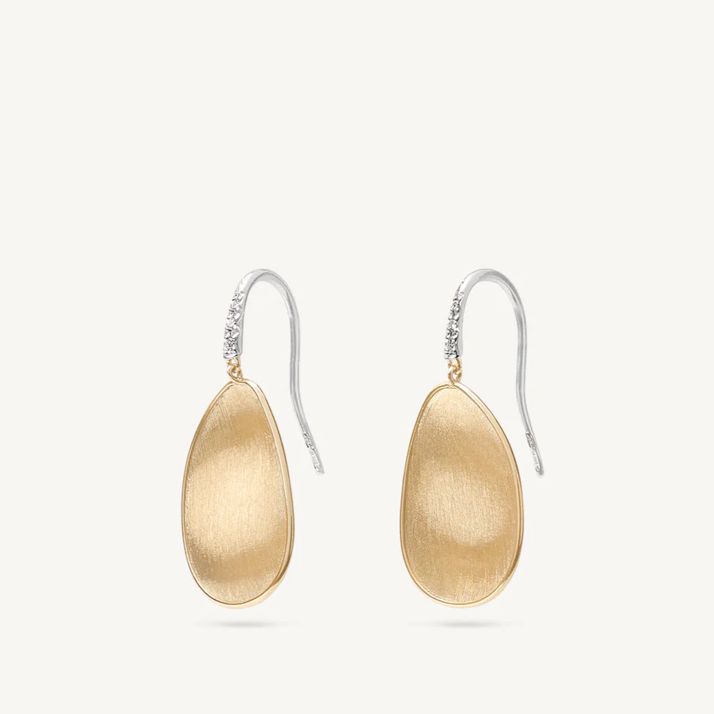 Marco Bicego Lunaria 18k Gold Earrings Diamond Studded French Hook - Orsini Jewellers