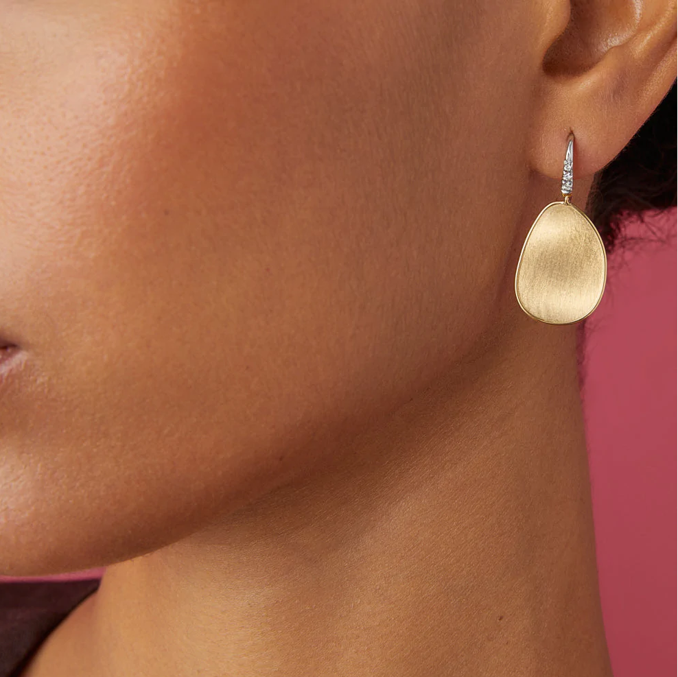 Marco Bicego Lunaria 18k Gold Earrings Diamond Studded French Hook - Orsini Jewellers