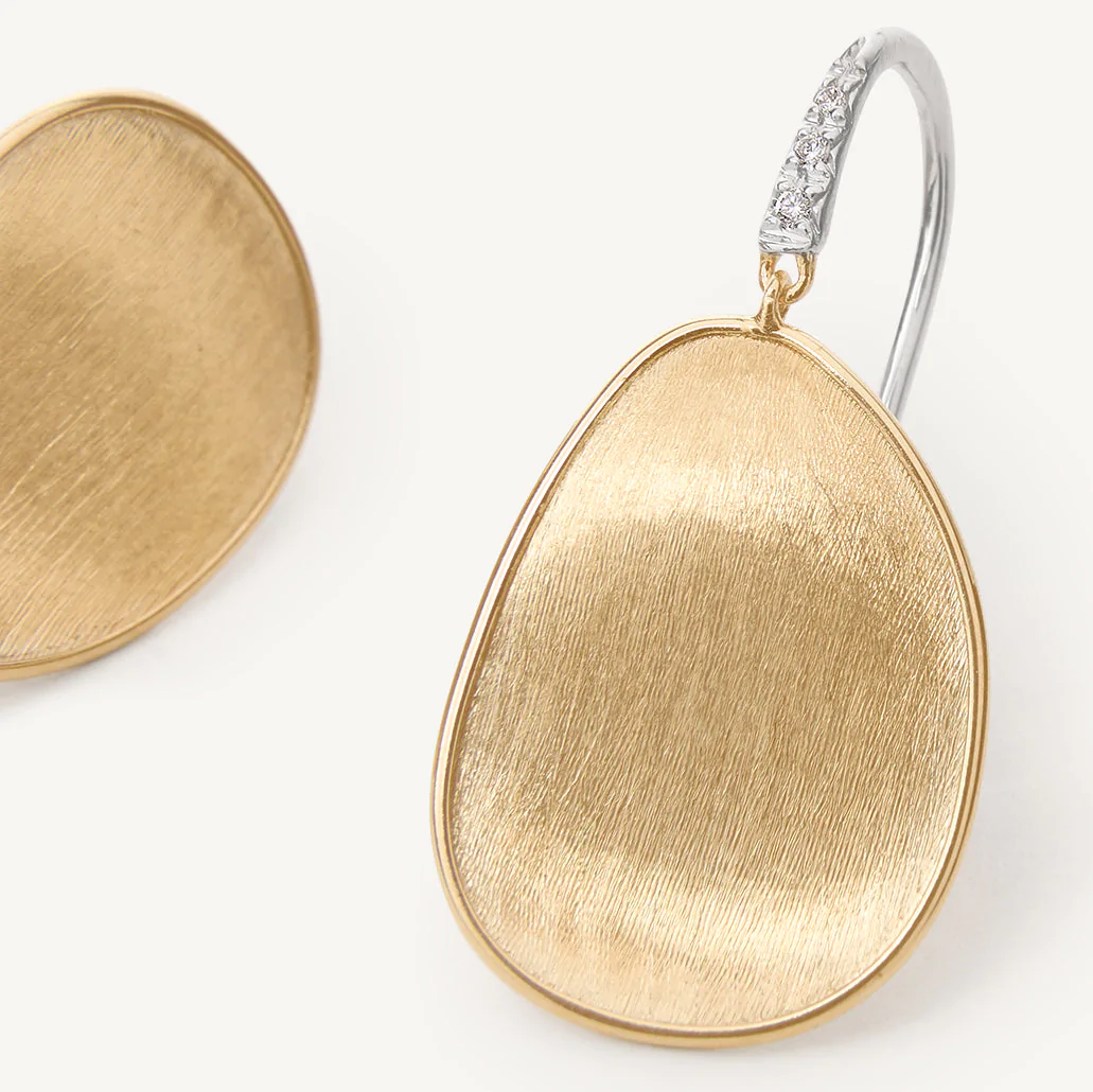 Marco Bicego Lunaria 18k Gold Earrings Diamond Studded French Hook - Orsini Jewellers