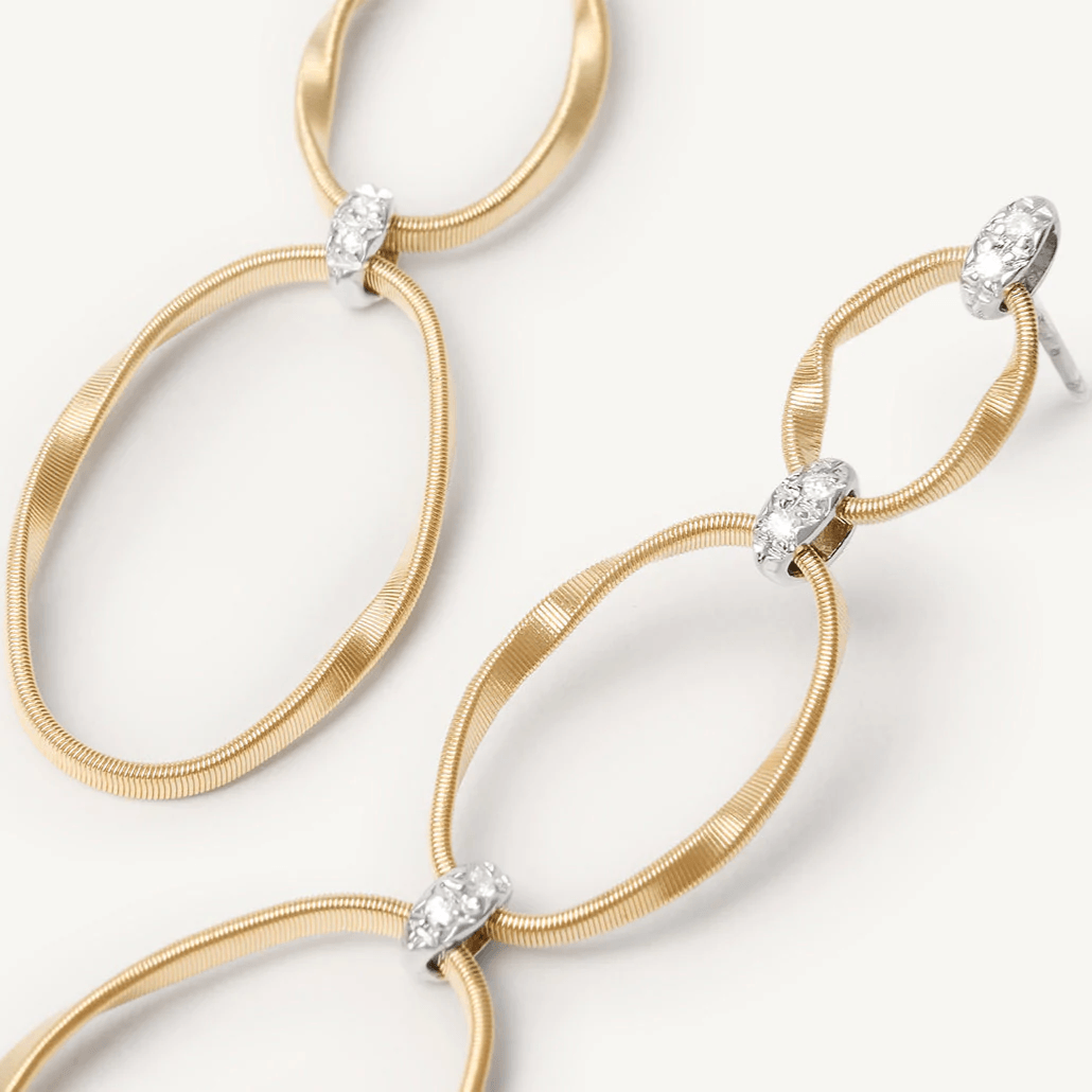 Marco Bicego Marrakech Onde Drop Earrings Diamonds 18k Gold 3 Links - Orsini Jewellers