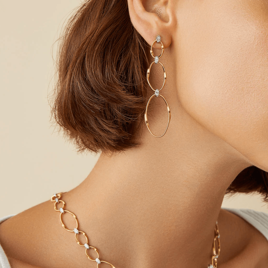 Marco Bicego Marrakech Onde Drop Earrings Diamonds 18k Gold 3 Links - Orsini Jewellers