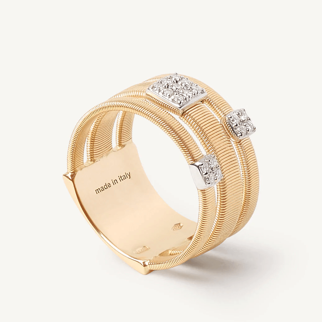 Marco Bicego Masai 18k Gold Pavè Diamond Ring 3 Band - Orsini Jewellers