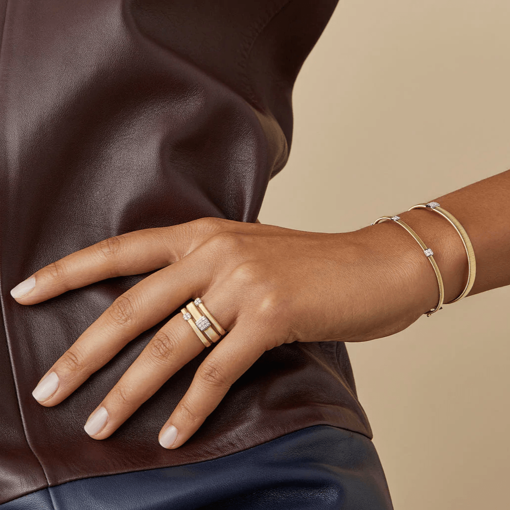 Marco Bicego Masai 18k Gold Pavè Diamond Ring 3 Band - Orsini Jewellers