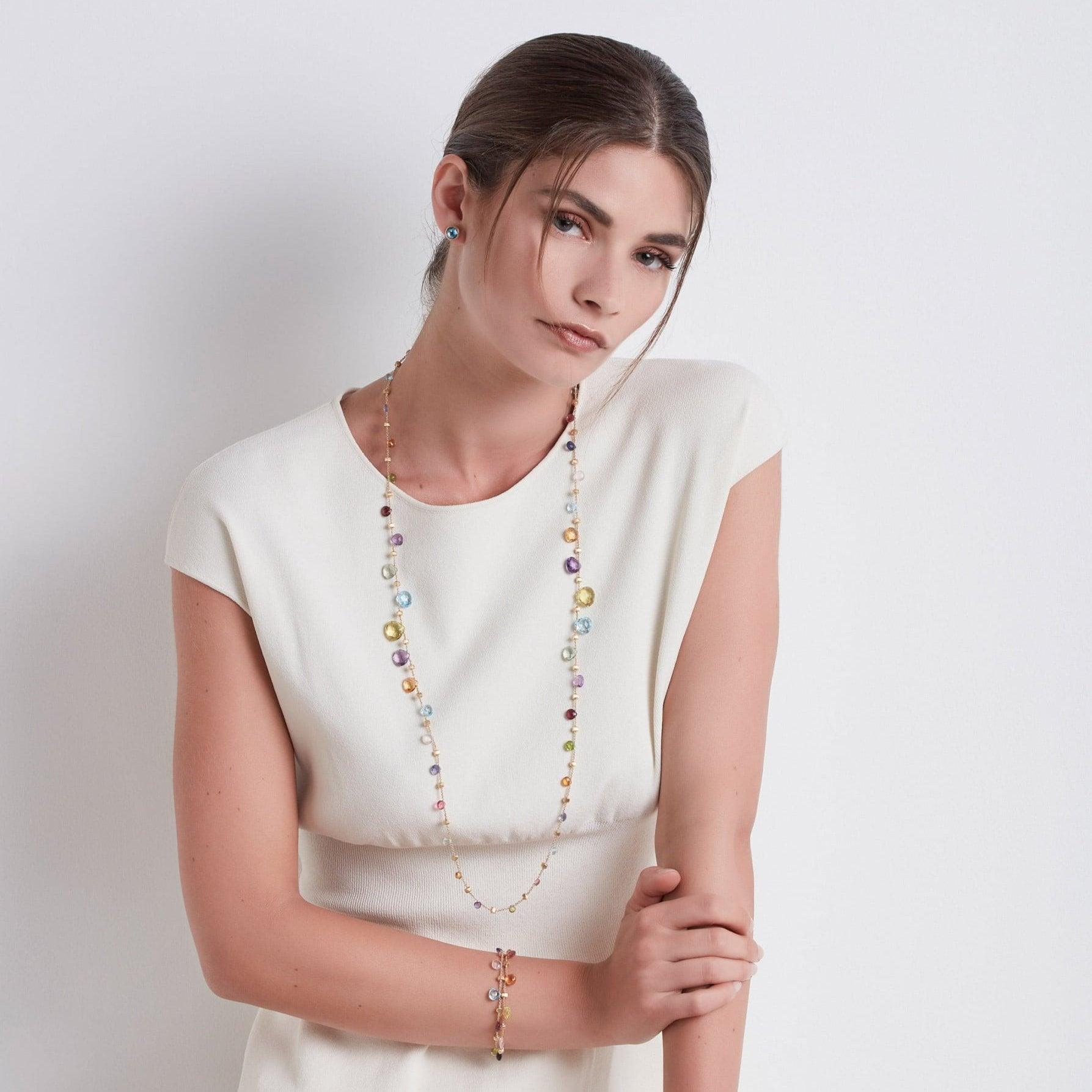 Marco Bicego Paradise 18k Gold Gemstone Necklace Double Wave - Orsini Jewellers