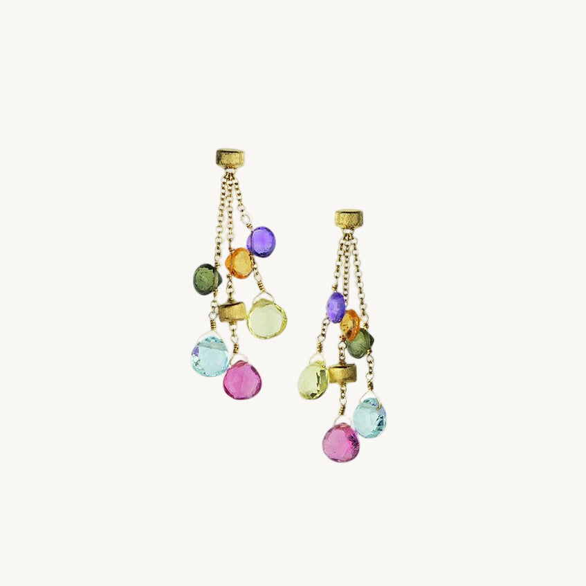 Paradise Three Strand Gemstone 18k Gold Drop Earrings - Orsini Jewellers