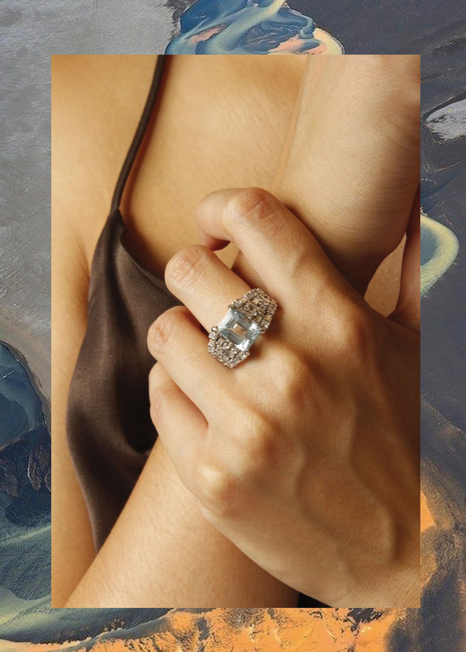 Aquamarine ring worn on hand 