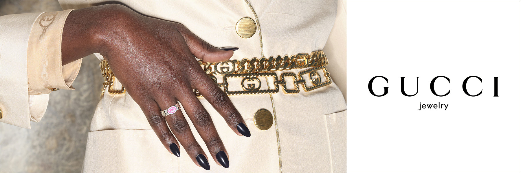 Model wearing Gucci Silver Jewellery Banner Image