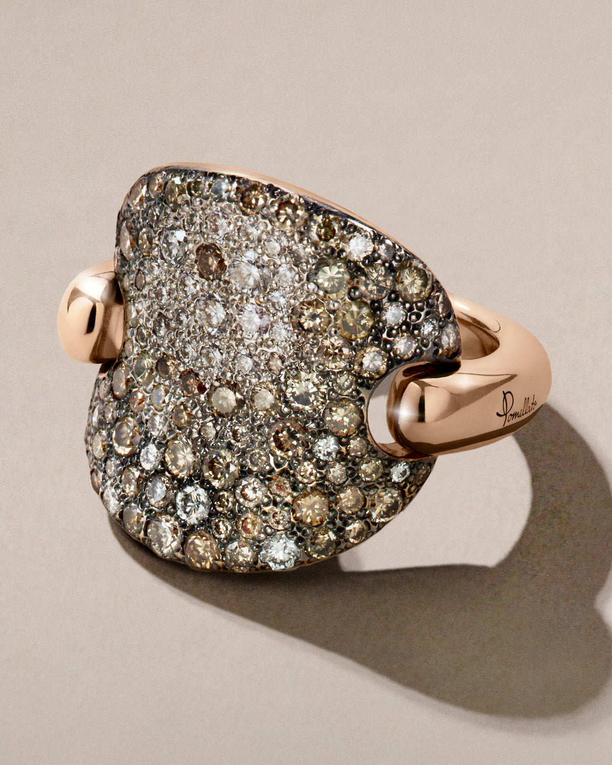 Pomellato Sabbia Ring in 18k Rose Gold with Brown and White Diamonds