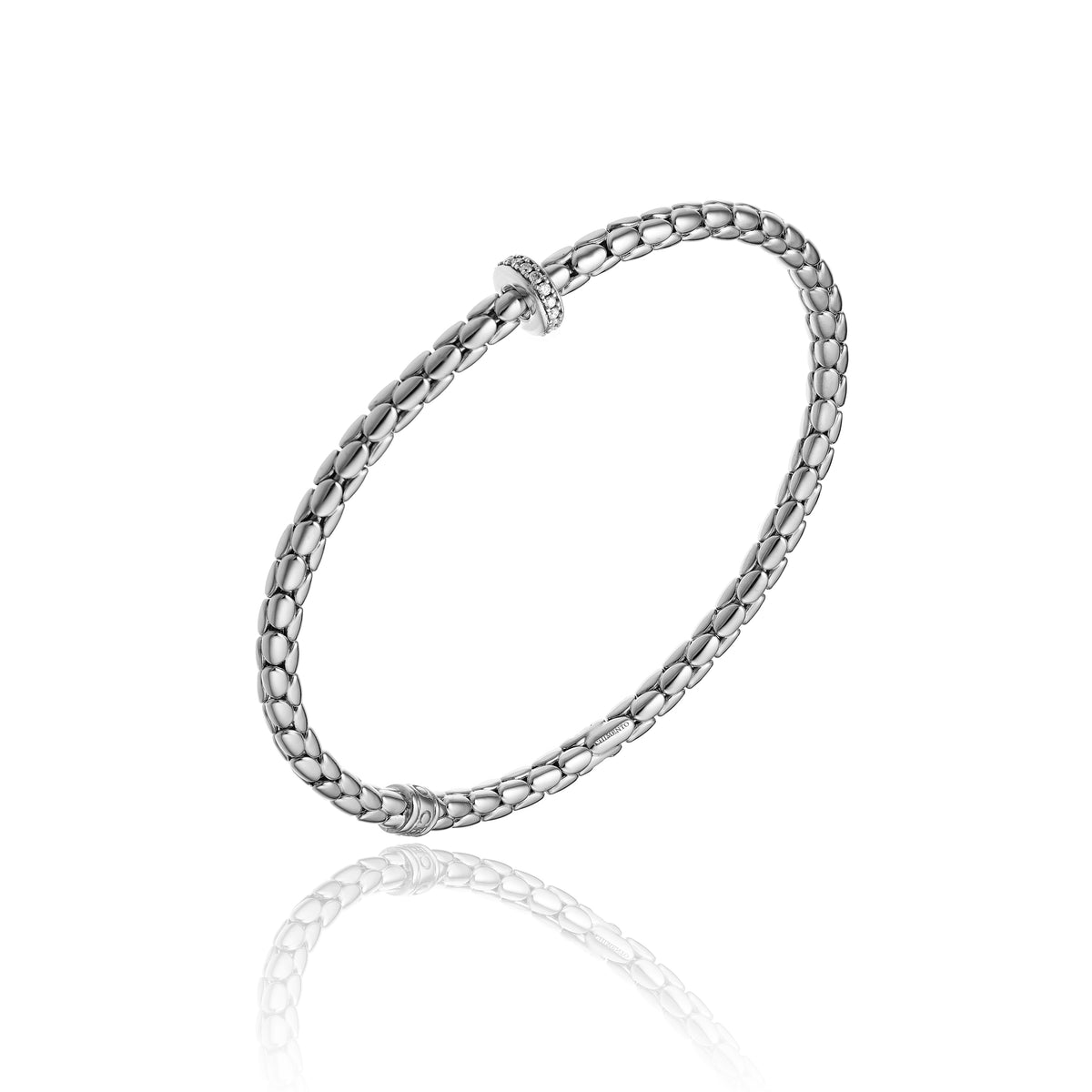 Chimento Stretch Spring Bracelet (Small, 1 Disc) in 18k White Gold with White Diamonds - Orsini Jewellers