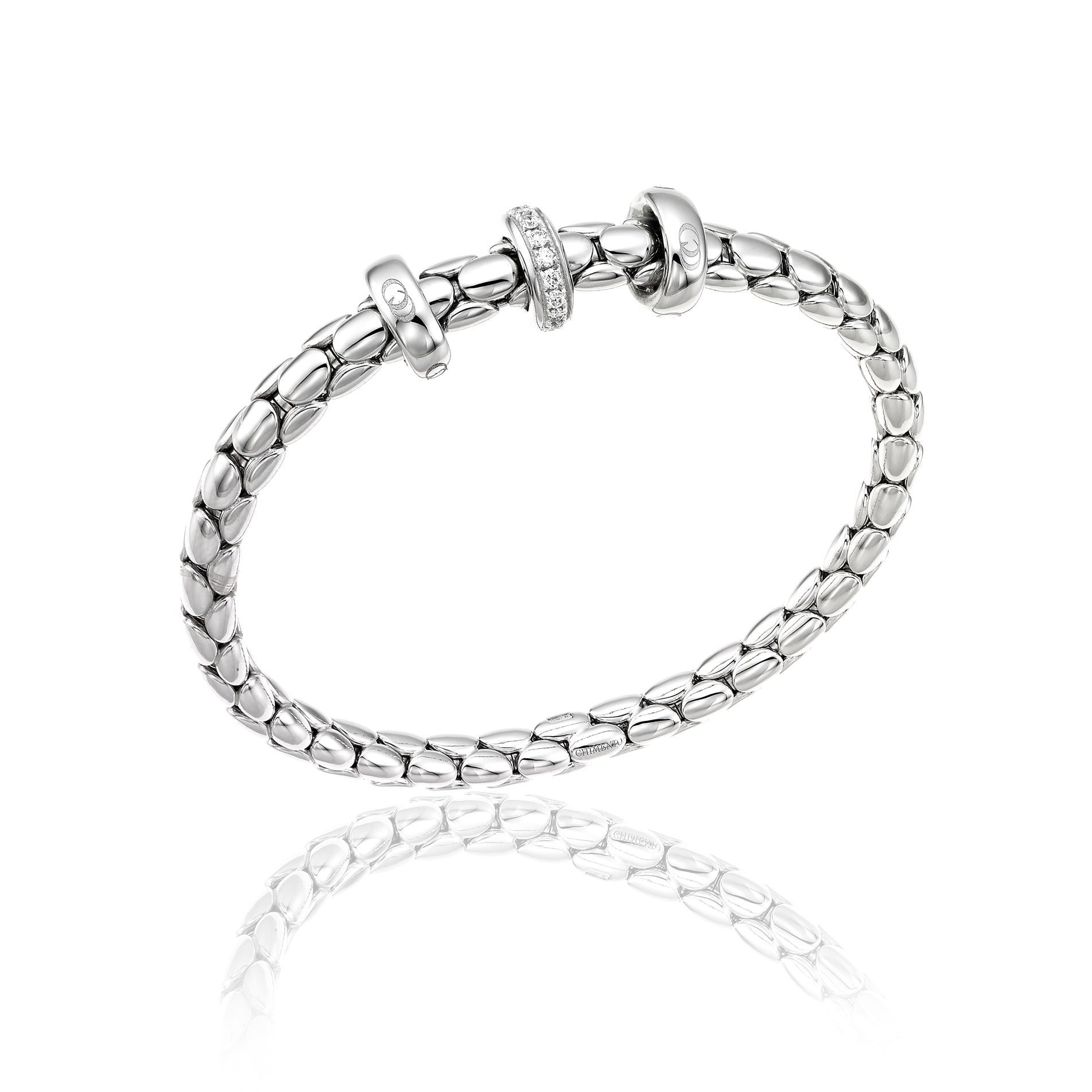 Chimento Stretch Spring Bracelet (Large, 3 Disc) in 18k White Gold with White Diamonds - Orsini Jewellers