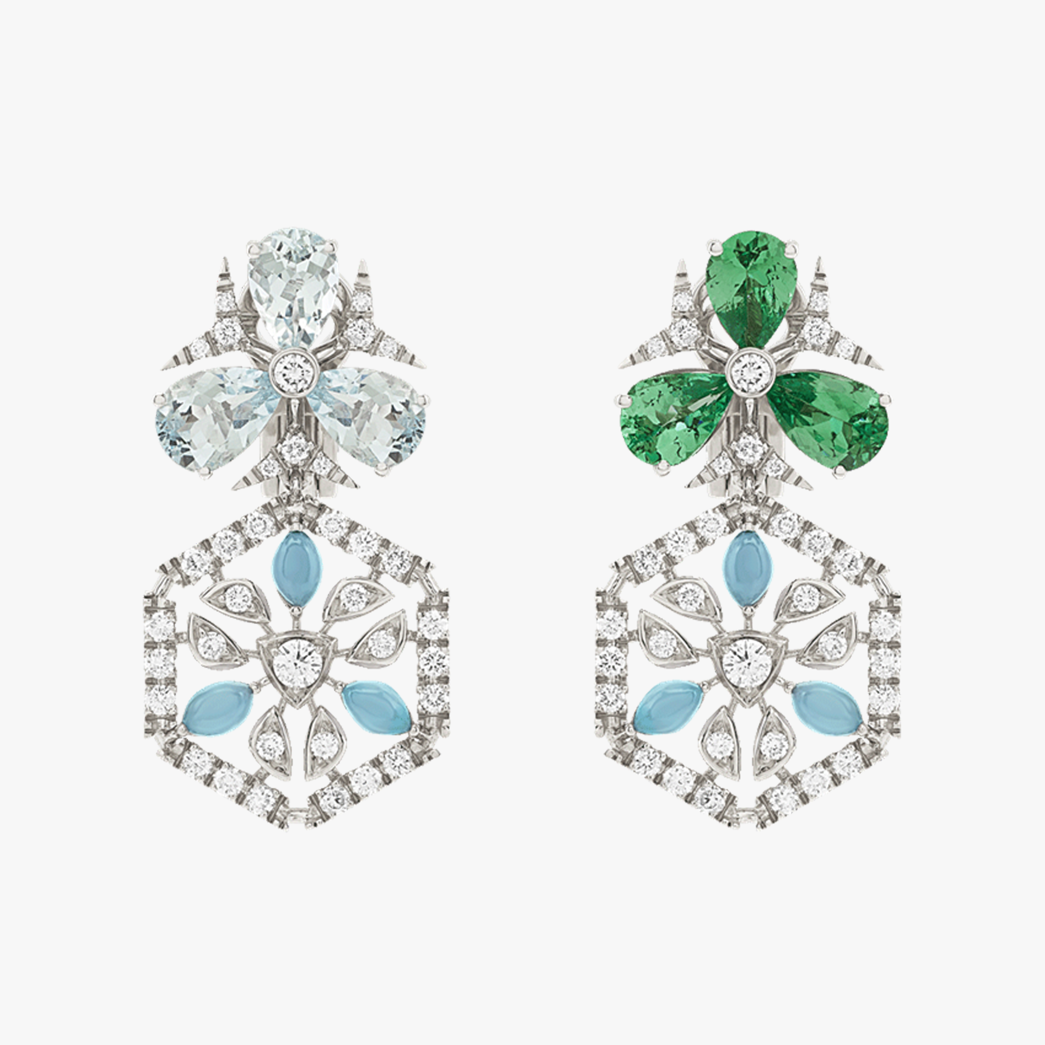 Chantecler Caleidoscopio Diamond, Emerald, Aquamarine & Turquoise Earrings