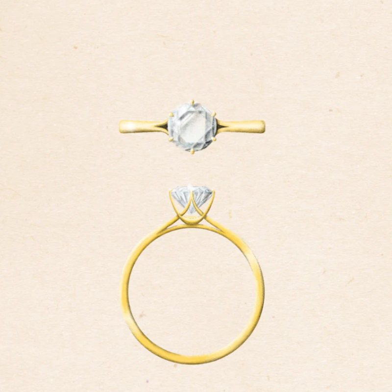 Sketch of Ducale Engagement Ring Design in 18k Yellow Gold