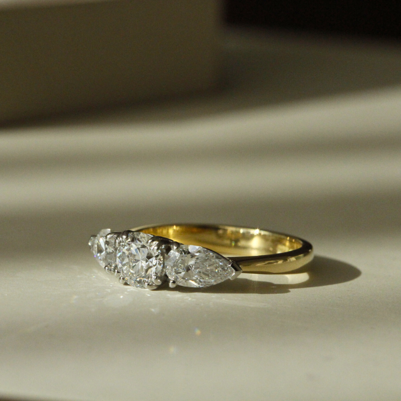 Sorrento Design Engagement Ring in 18k Yellow Gold and Platinum with Three Diamonds