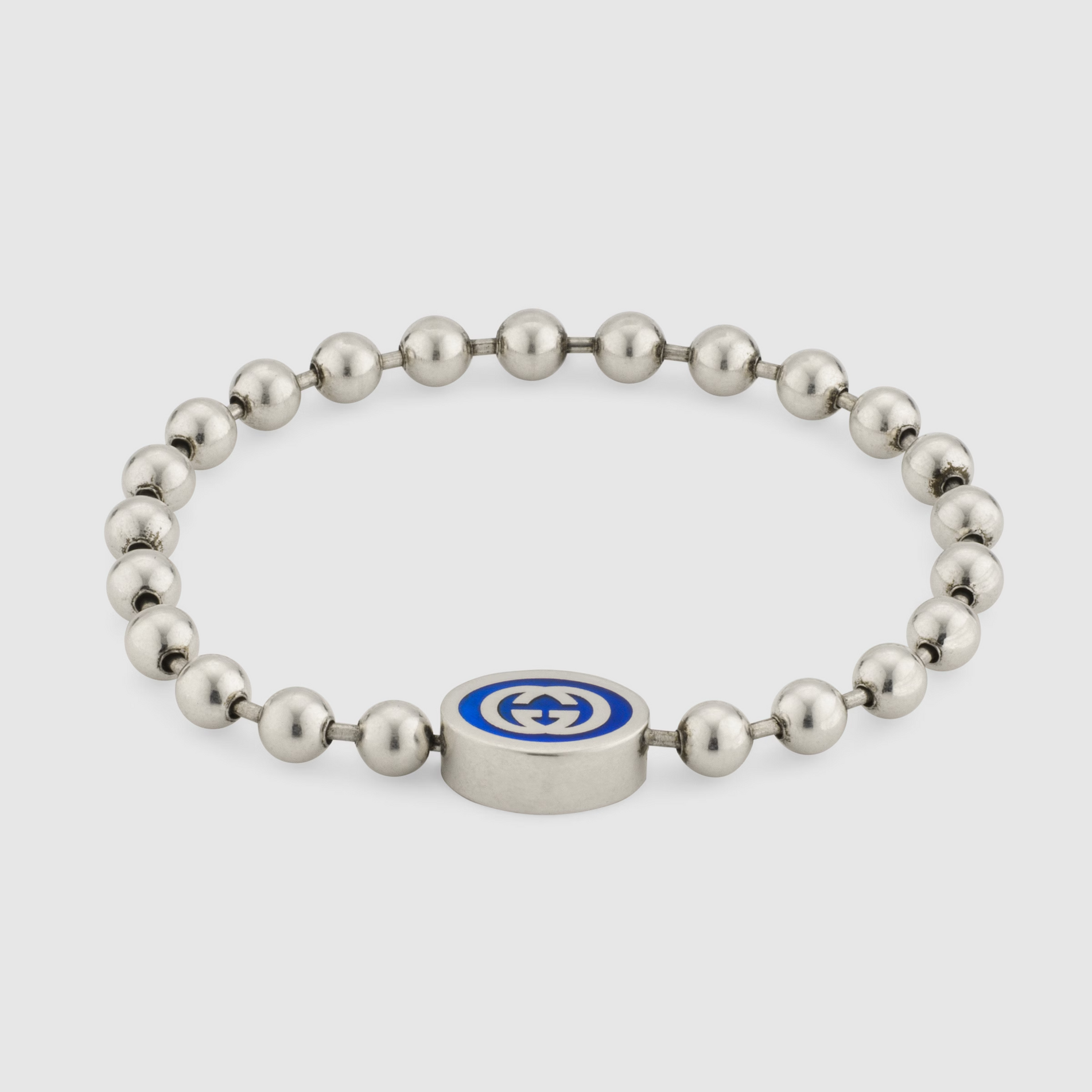 Gucci Interlocking G Boule Chain Bracelet in Silver with Blue Enamel - Orsini Jewellers