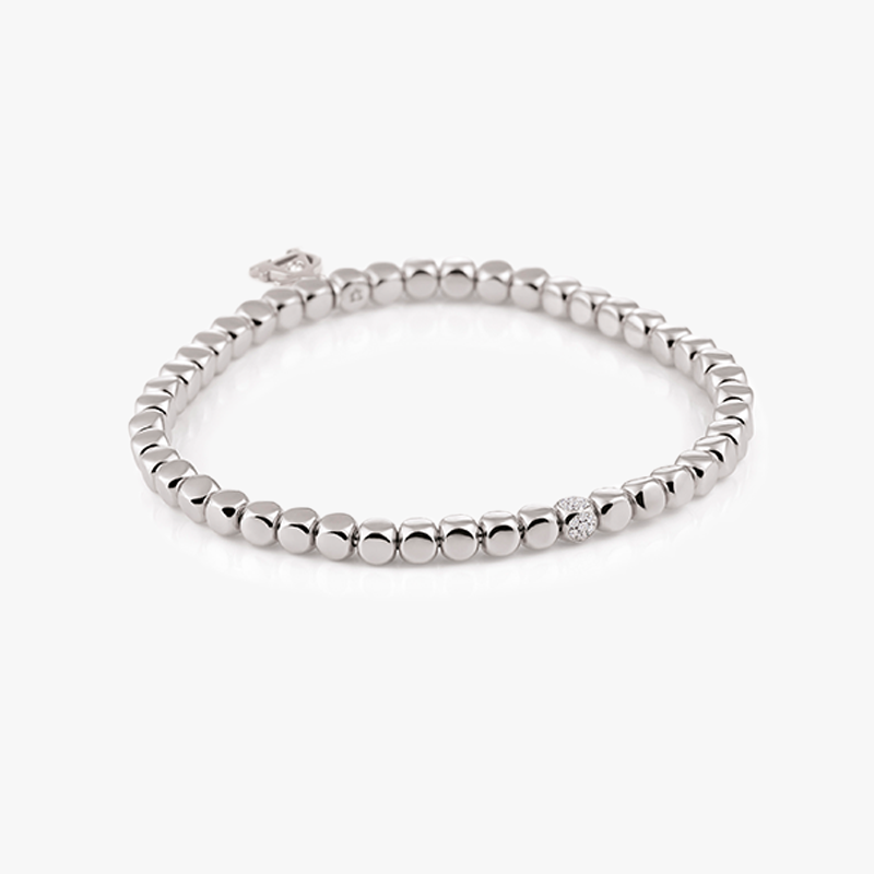 Al Coro Square Stretchy Bracelet in 18k White Gold Medium Cubes with Diamond Detail A388W
