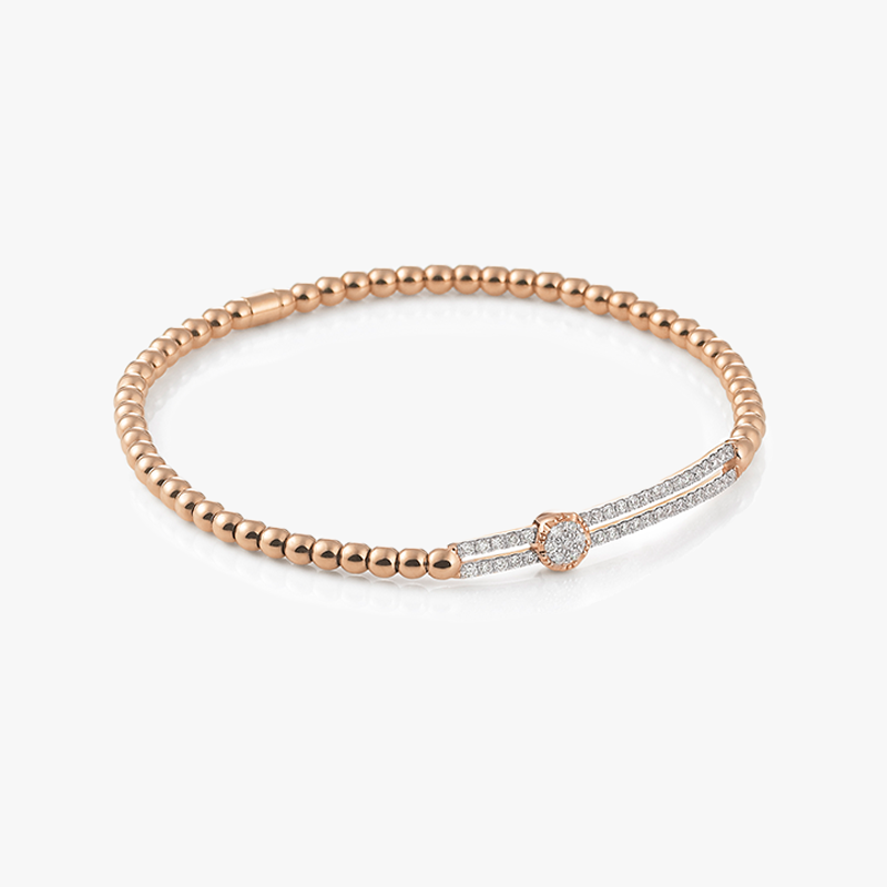 Al Coro Stretchy Bracelet in 18k Rose Gold with Diamond Moving Disc Detail