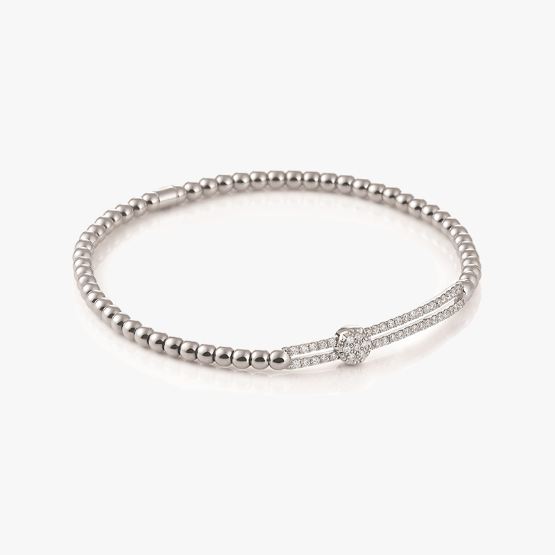 Al Coro Stretchy Bracelet in 18k White Gold with Diamond Moving Disc Detail