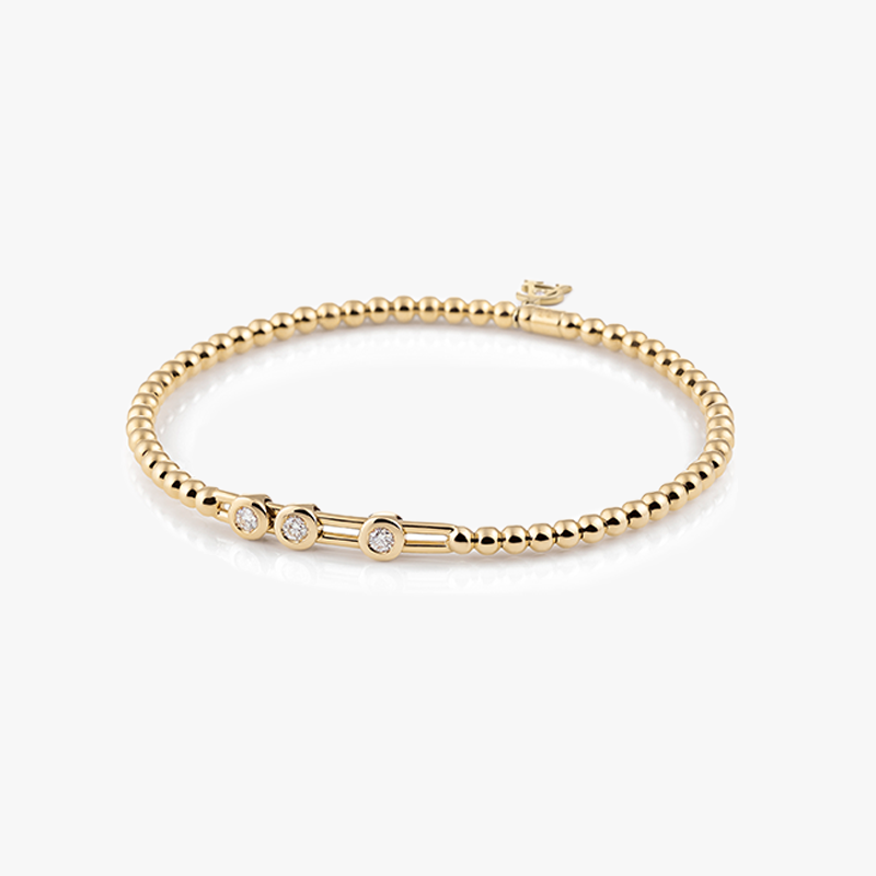 Al Coro Stretchy Bracelet in 18k Yellow Gold 3 Sliding Diamonds A707G