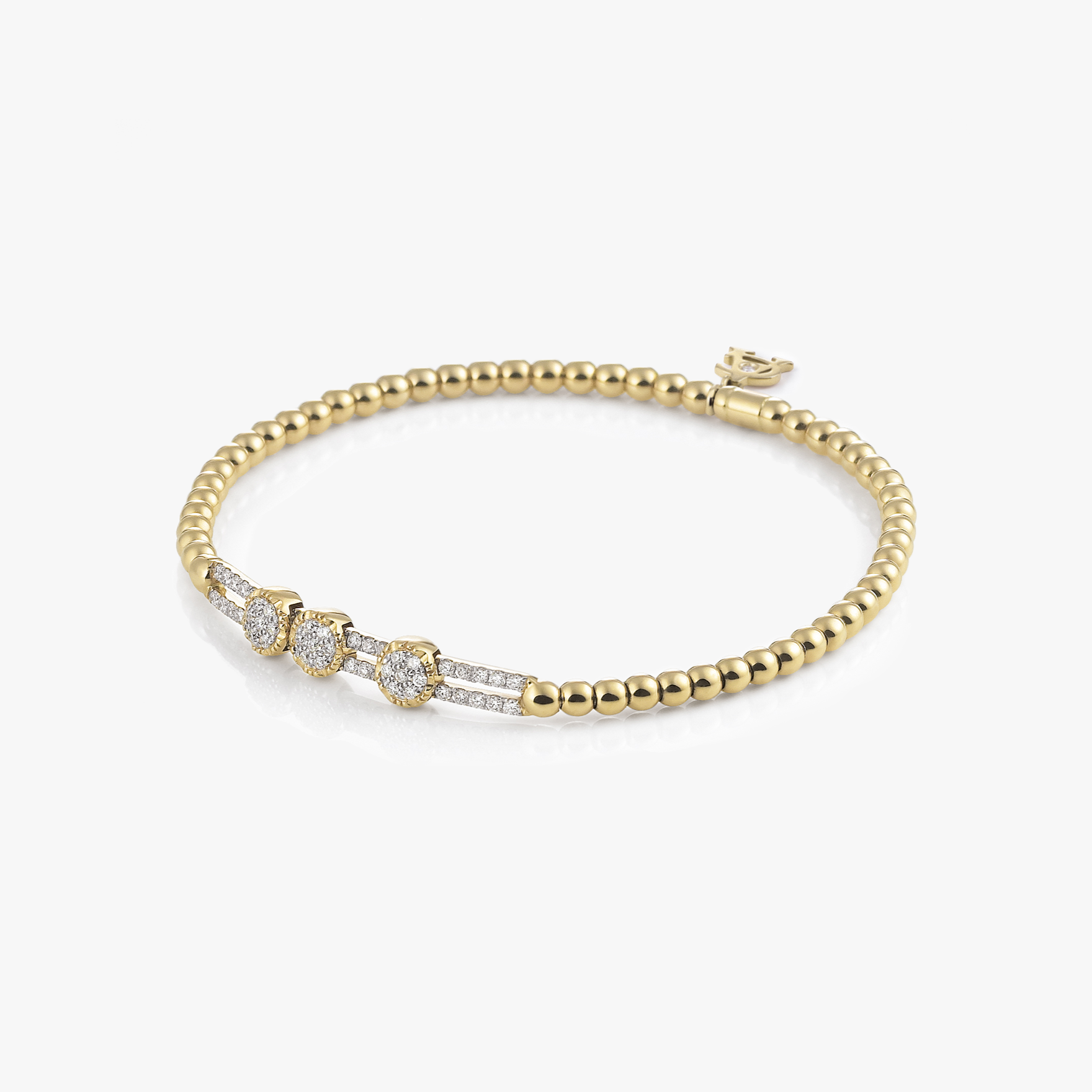 Al Coro Stretchy Bracelet with Three Moving Discs in 18k Yellow Gold with Diamonds