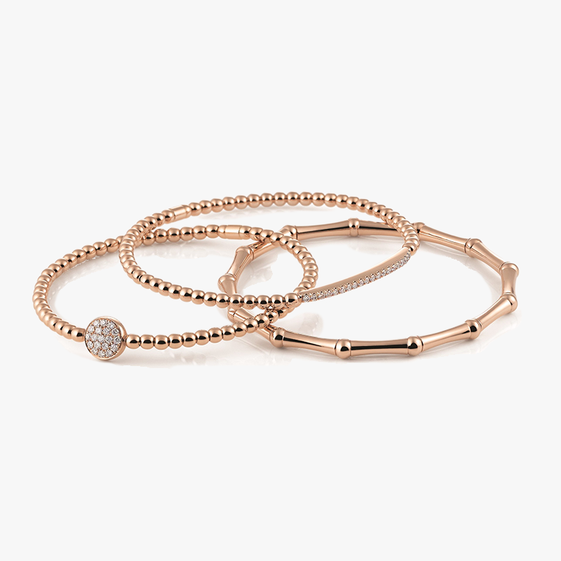 Al Coro Stretchy Bracelets in 18k Rose Gold with diamonds A150R_A105R_A137R