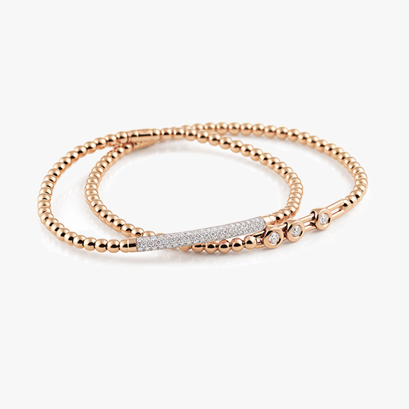 Al Coro Stretchy Bracelet with Diamonds in 18k Rose Gold A707R+A350R