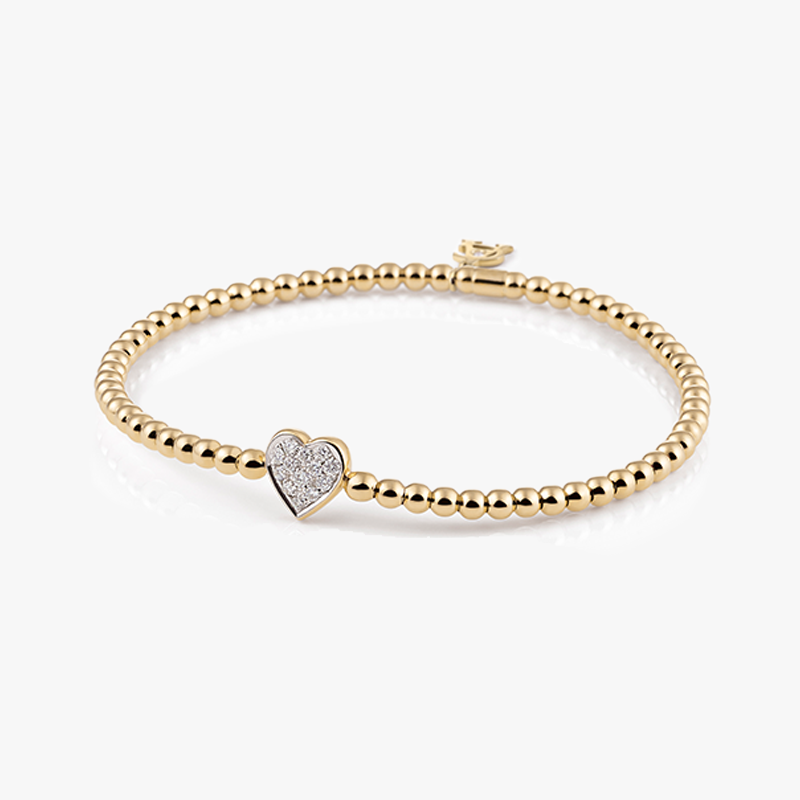 Al Coro Stretchy Heart Bracelet in 18k Gold with Diamonds