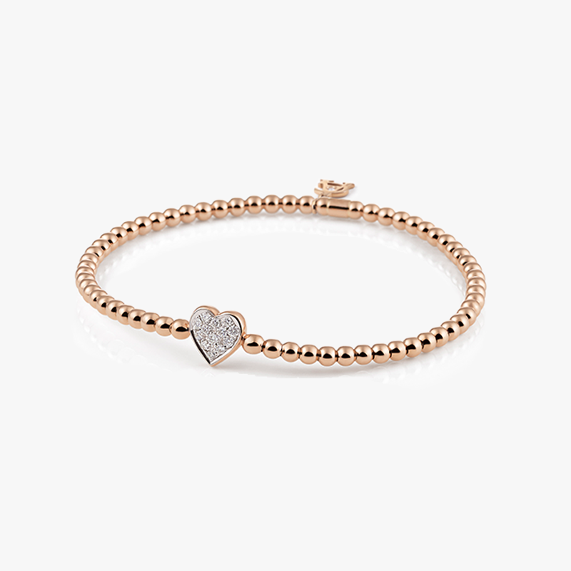 Al Coro Stretchy Heart Bracelet in 18k Rose Gold with Diamonds