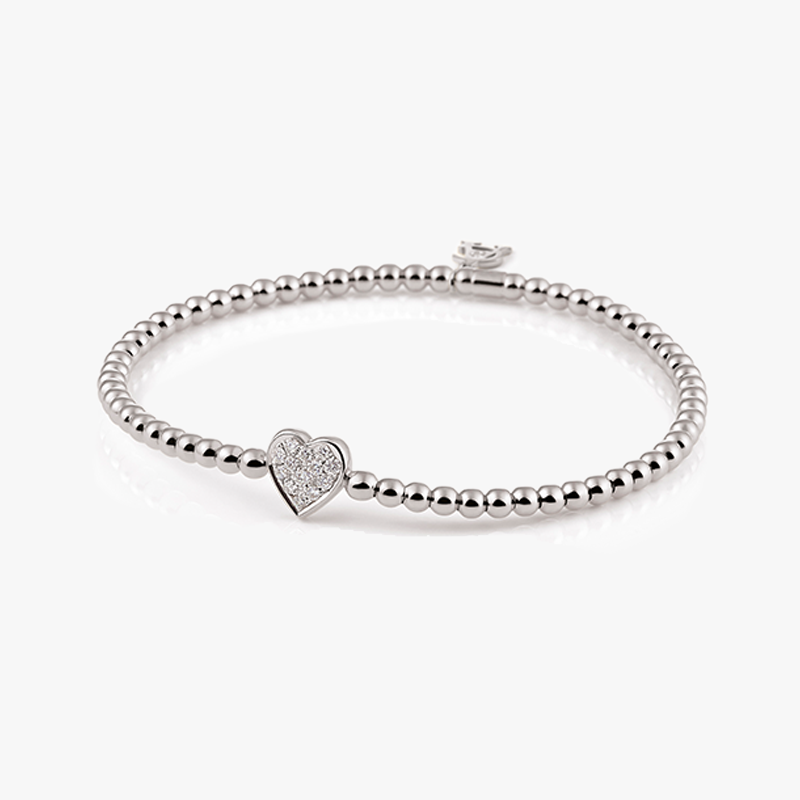 Al Coro Stretchy Heart Bracelet in 18k White Gold with Diamonds