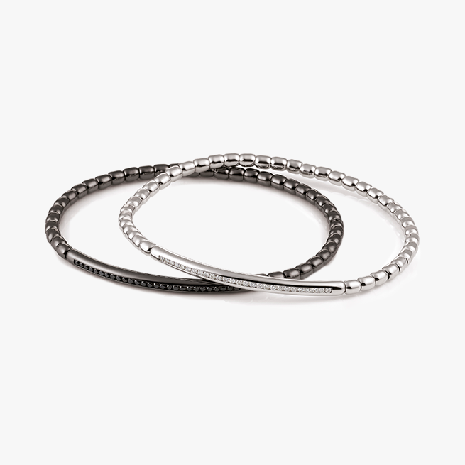 Al Coro Stretchy Men's Bracelets, white gold and diamonds and Black Ruthenium with Black Sapphires