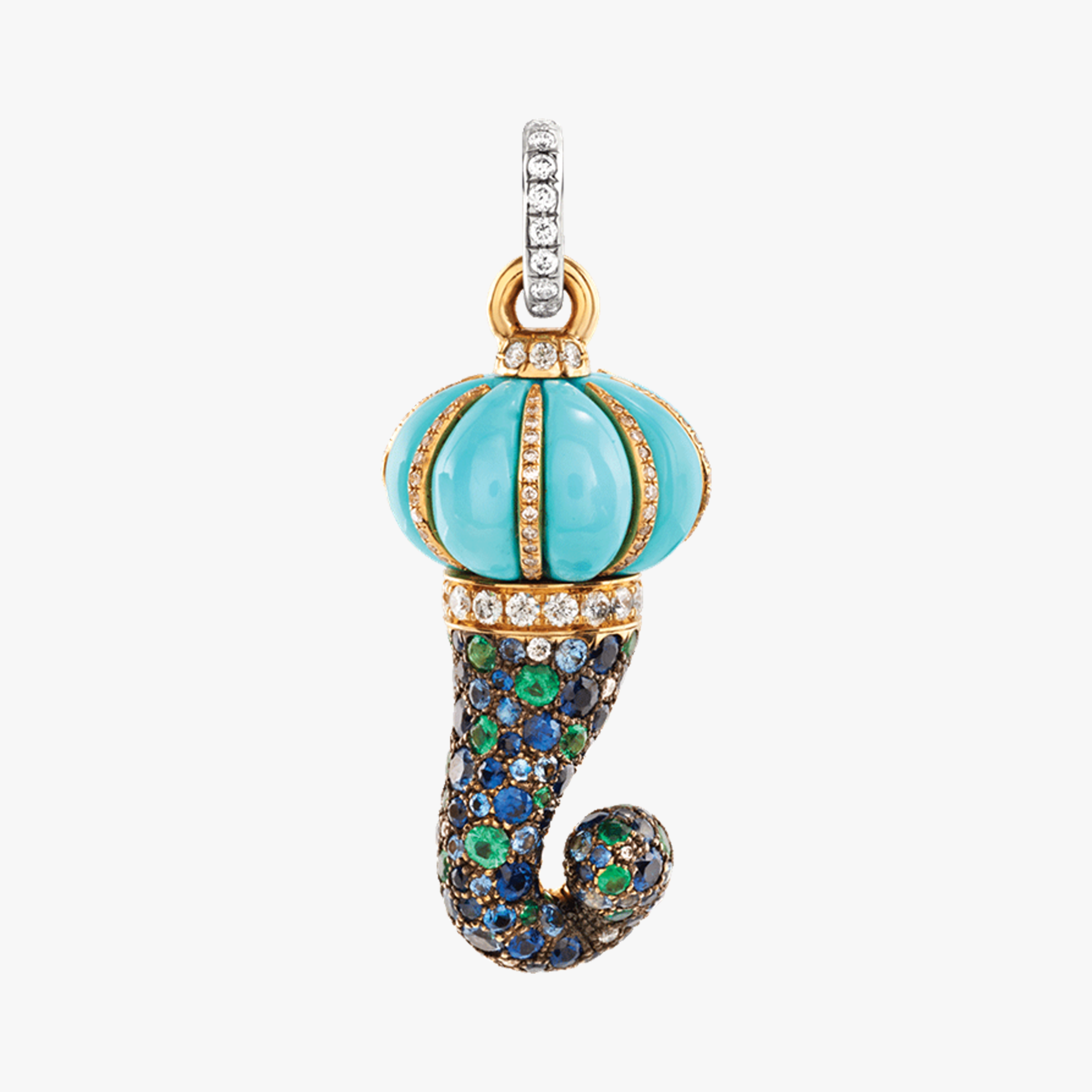 Chantecler Campanella Horn Charm Yellow Gold, Turquoise & Diamonds
