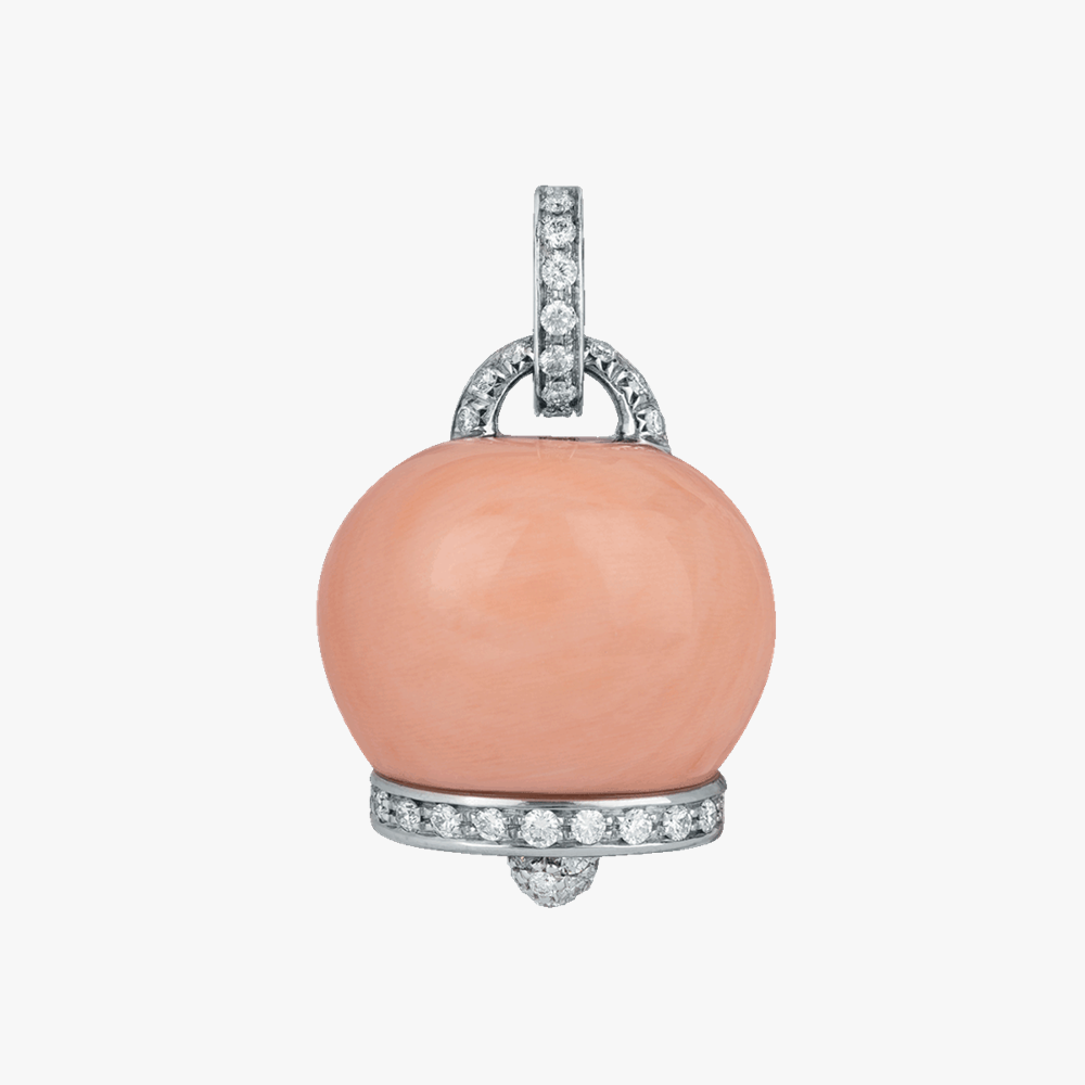 Chantecler Campanella Large Pendant with Pink Coral & Diamonds in 18kt White Gold