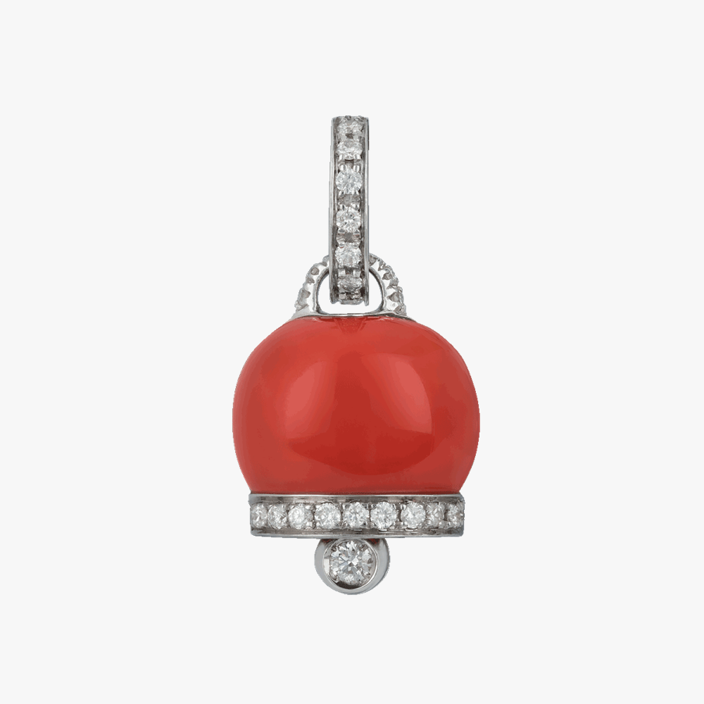 Chantecler Campanella Medium Pendant with Red Coral & Diamonds in 18kt White Gold 