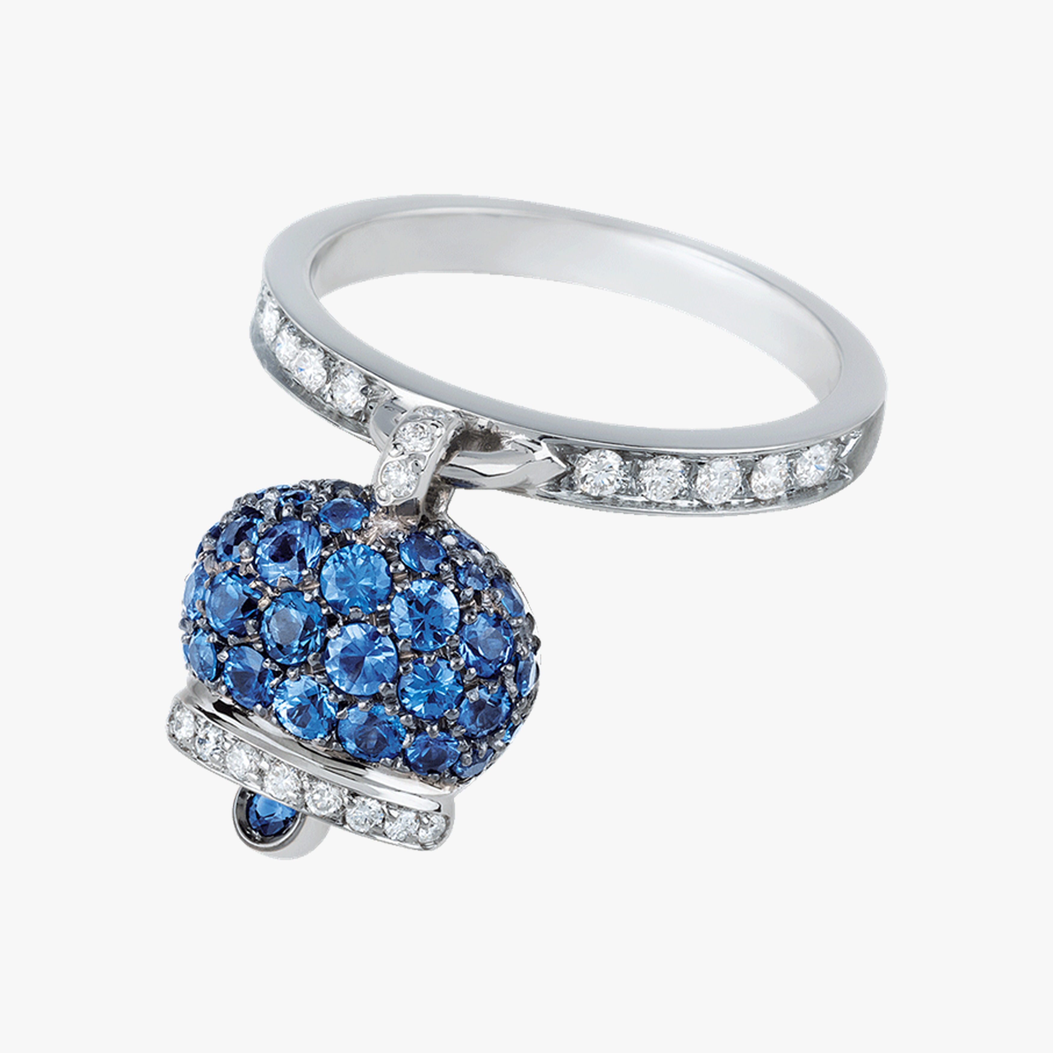 Chantecler Campanella Bell Ring White Gold with Blue Sapphires & Pavé Diamonds