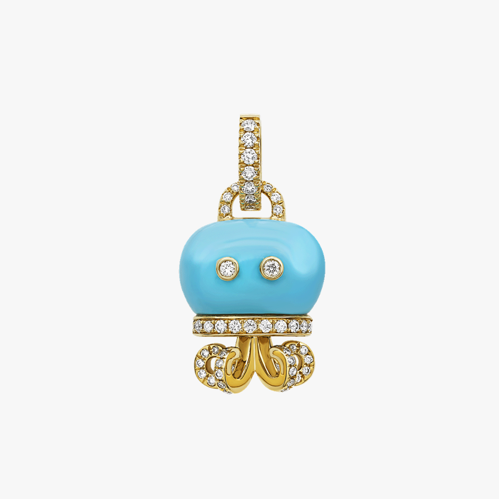 Chantecler Campanelle Octopus Pendant with Turquoise and Pavé Diamonds in 18kt Gold (Medium)