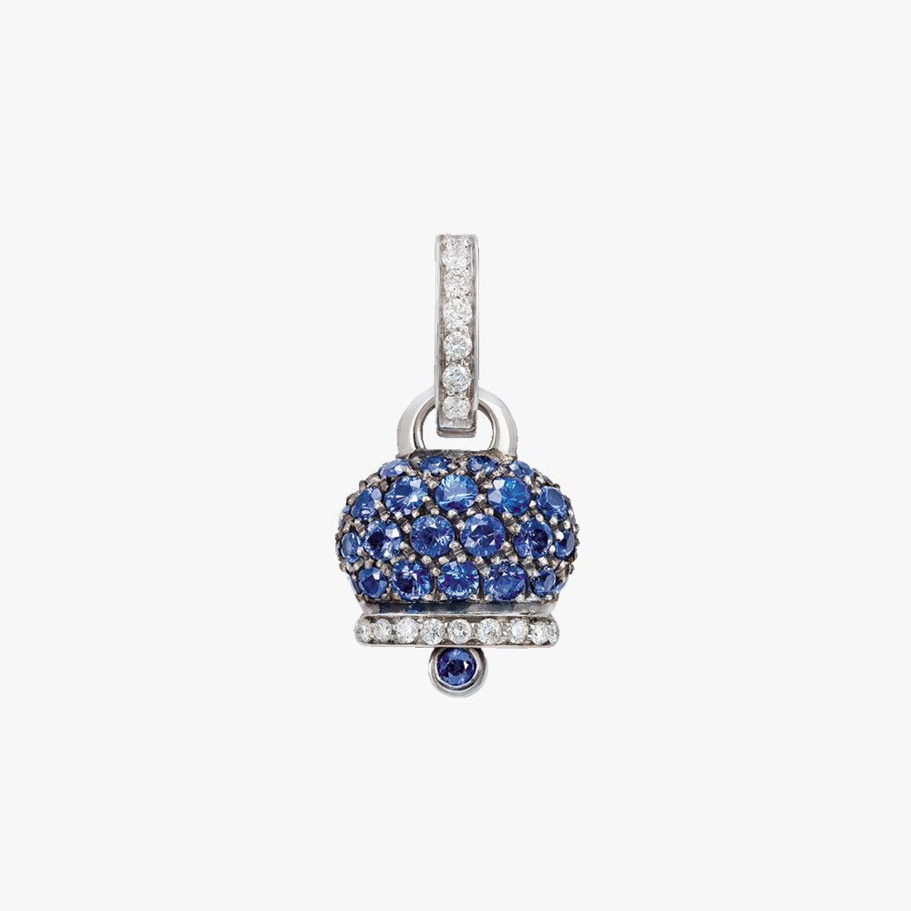 Chantecler Campanelle Pendant with Pavé Sapphire and Diamonds in 18kt White Gold (Small)