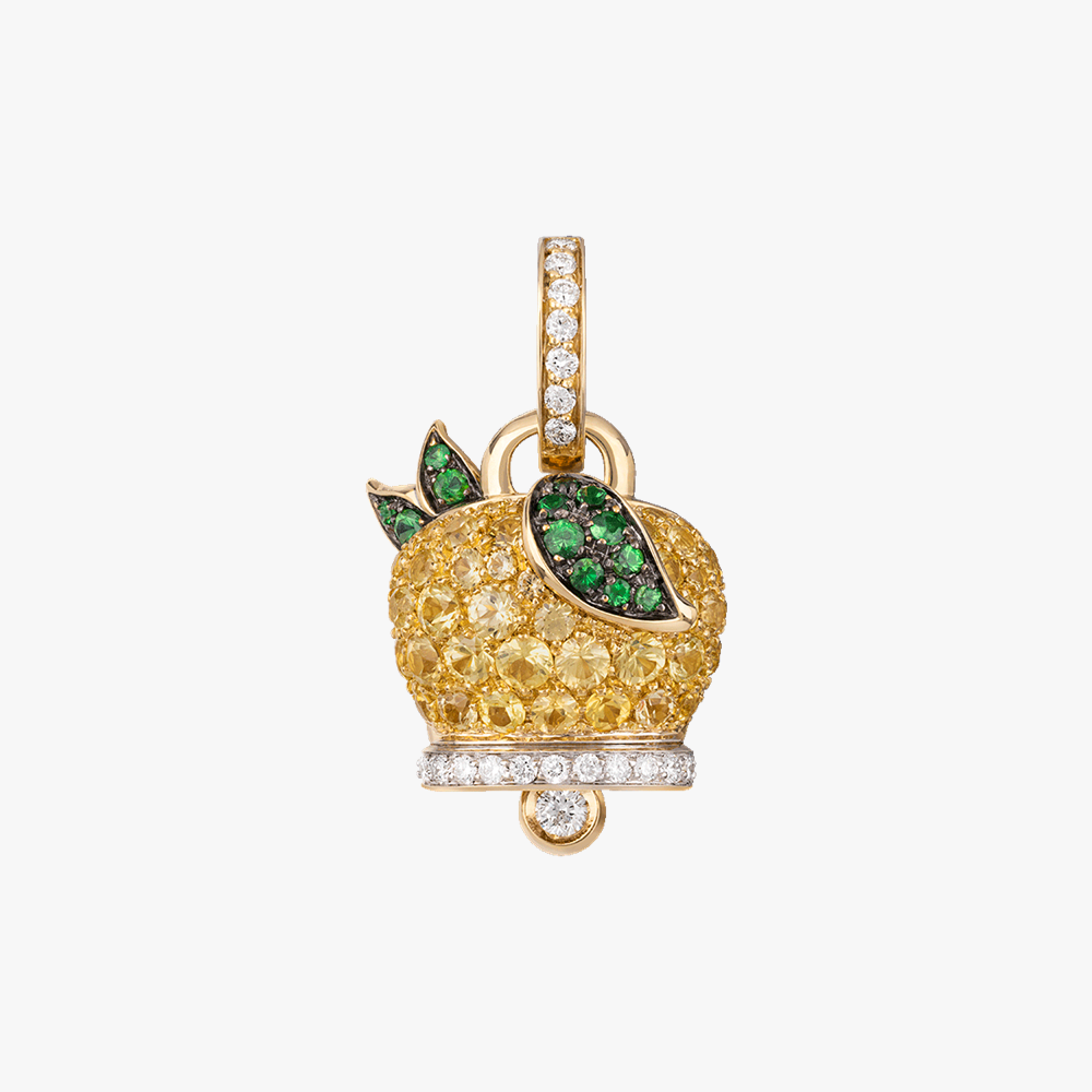 Chantecler Campanelle Pendant with Pavé Yellow Sapphires, Tsavorites and Diamonds in 18kt Gold (Medium)