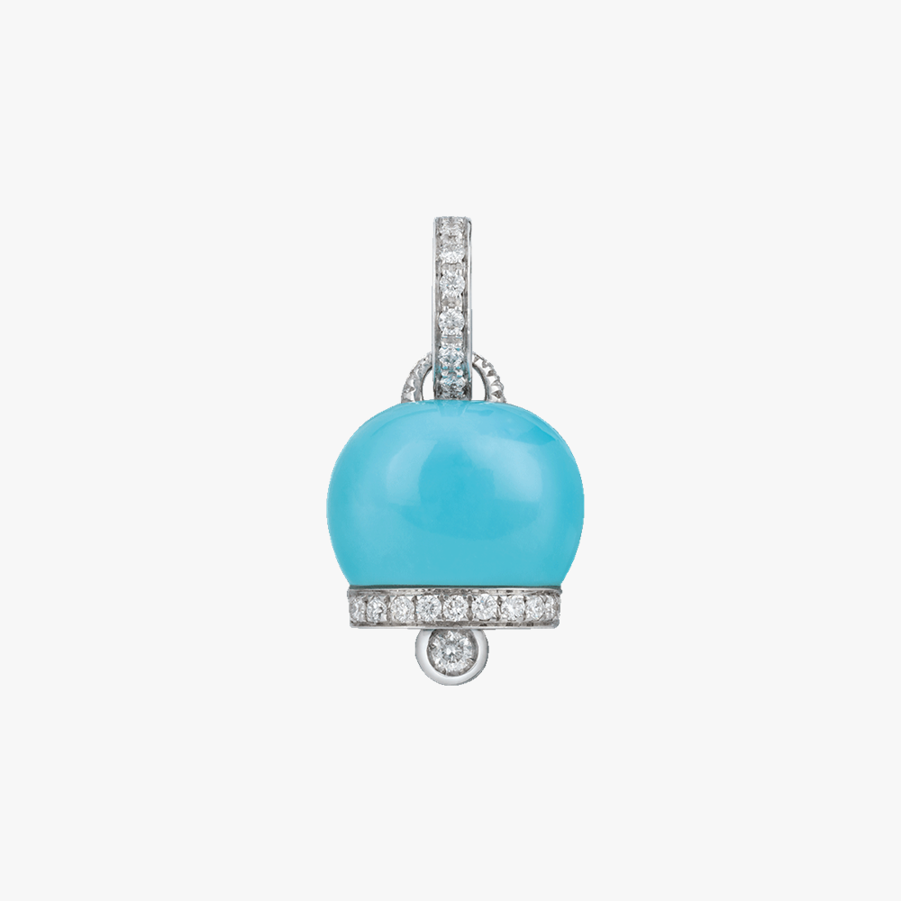 Chantecler Campanelle Pendant with Turquoise and Pavé Diamonds in 18kt White Gold (Medium)