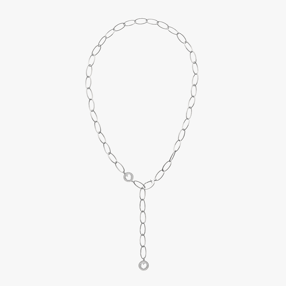Chantecler Oval Link Chain Necklace 18kt White Gold with Diamond Detail 39628