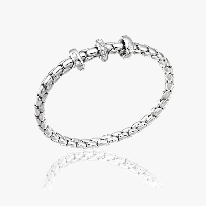Chimento Stretch Spring Bracelet (Large, 3 Disc) in 18k White Gold with White Diamonds