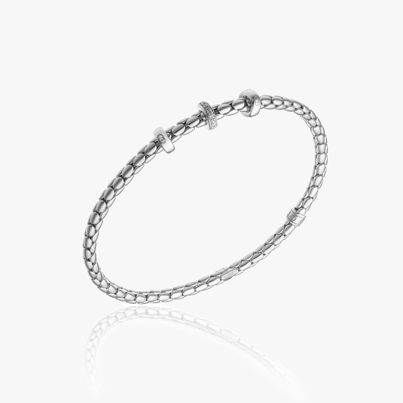 Chimento Stretch Spring Bracelet (Small, 3 Disc) in 18k White Gold with White Diamonds