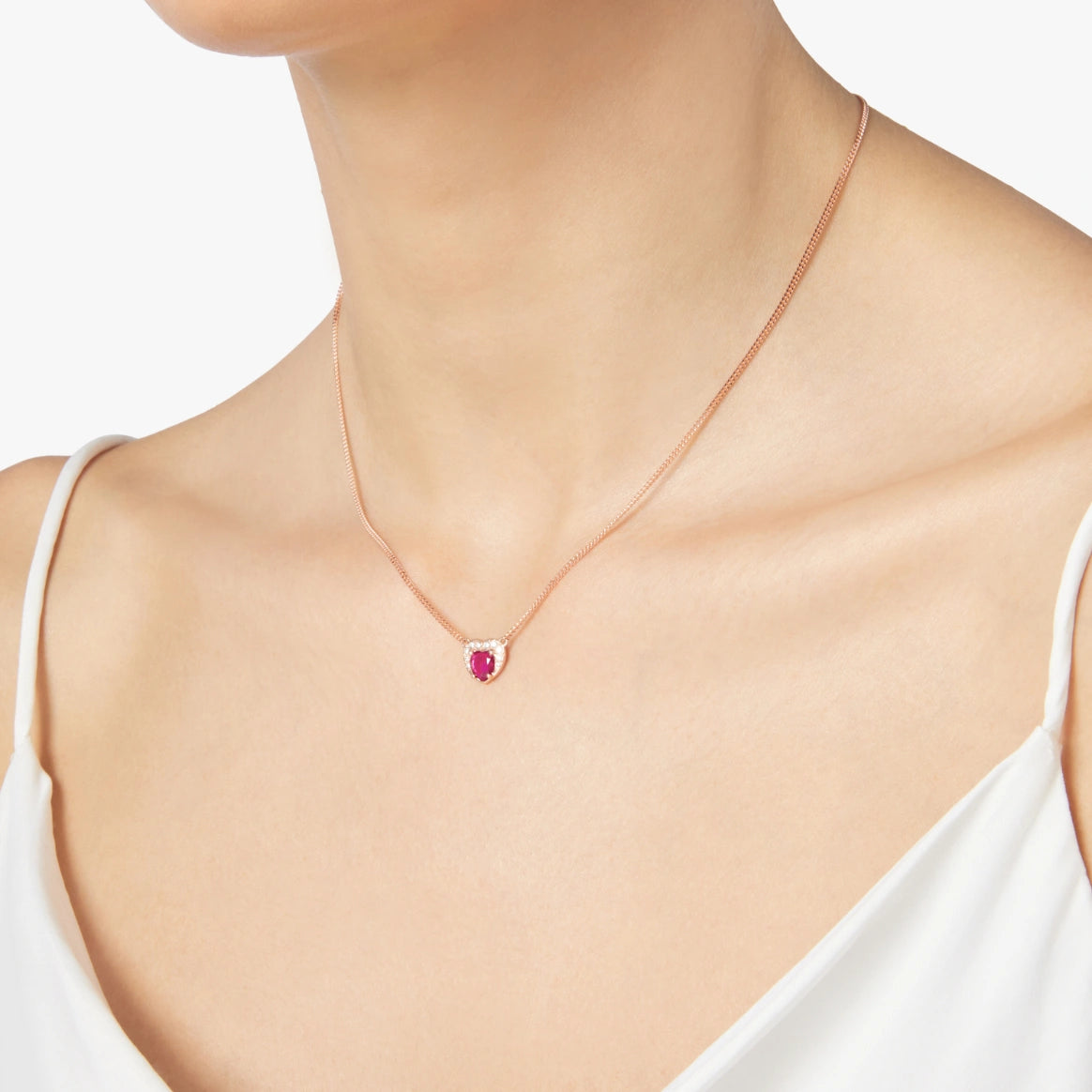 DoDo Heart Necklace Rose Gold with Synthetic Ruby and Diamonds - Orsini Jewellers